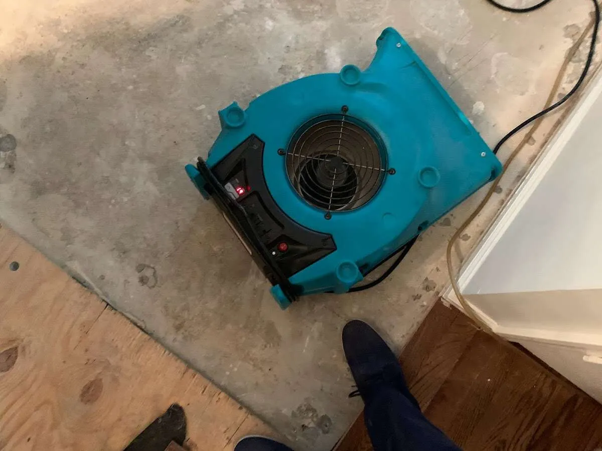Air mover drying subfloor during Leak Detection & Repair in Port Orange